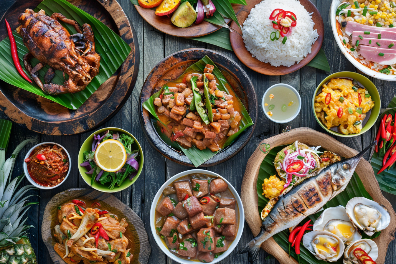 Regional adobo-style plates vary by province.