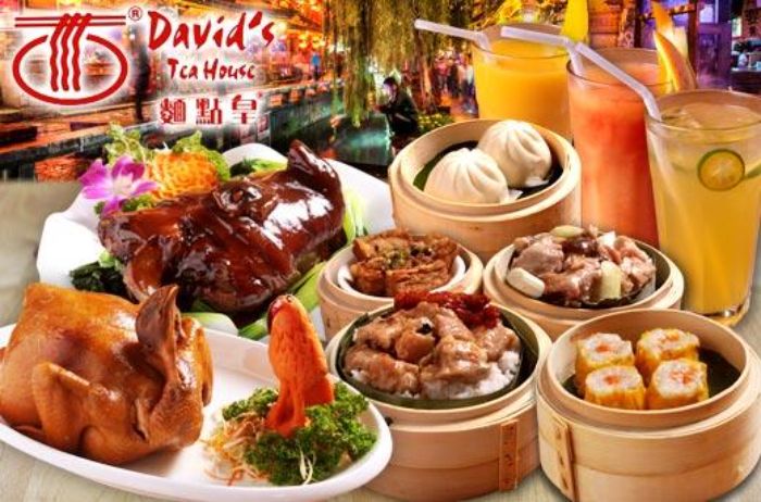 David's Tea House signature spread with roasted chicken dim sum siopao and fresh drinks